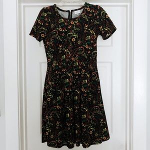 LULAROE AMELIA Dress Black with Paisley Pattern